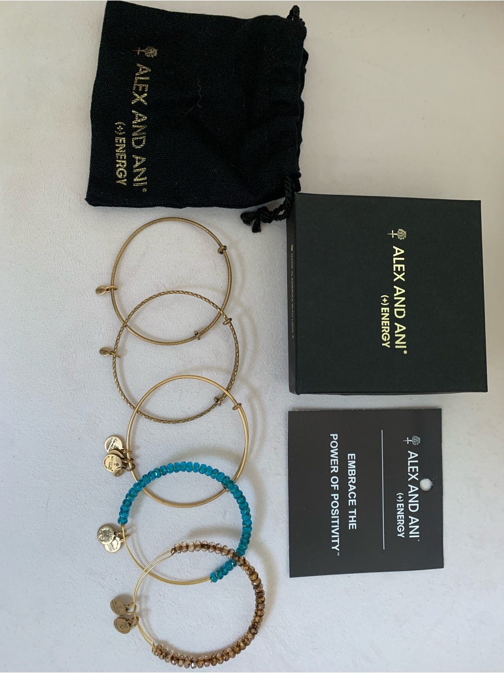 Alex and Ani Gold Tone and Turquoise Beaded Bracelet Set